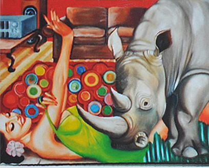 Rhino - Öl auf Leinwand - Kunst von Jaklina Nikolovska aus Düsseldorf